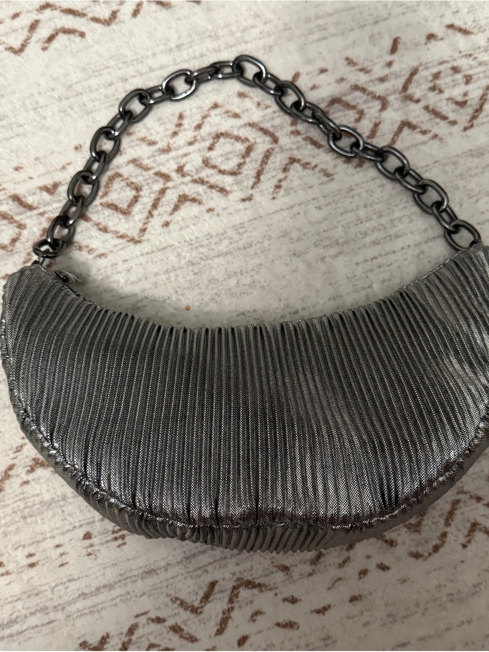 Metallic Silver Pleated Chain-Handle Women’s Shoulder Bag